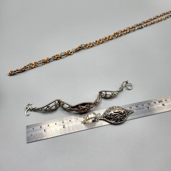 Carolyn Pollack 925 Brass Copper Necklace Bracelet Set Filigree Teardrop Silver - Picture 15 of 15